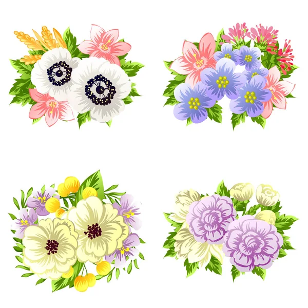 美しい色とりどりの花のセット — ストックベクタ