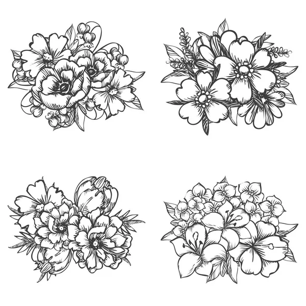 Conjunto de hermosas flores ornamentadas — Vector de stock