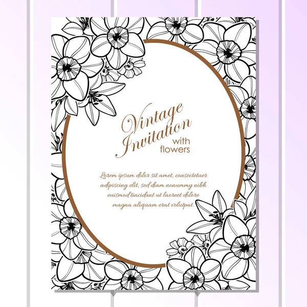 व्हिंटेज फुलांचा लग्न आमंत्रण कार्ड — स्टॉक व्हेक्टर