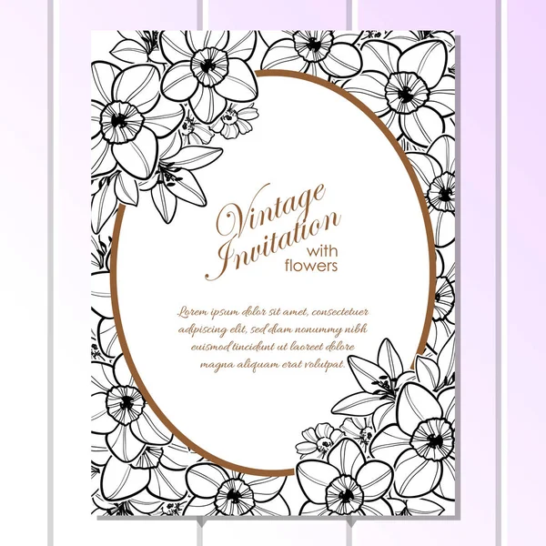 Vintage Blumen Hochzeitseinladungskarte — Stockvektor