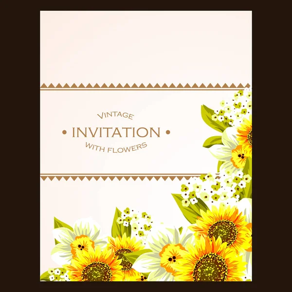 CARTE D'INVITATION FLORALE VINTAGE — Image vectorielle