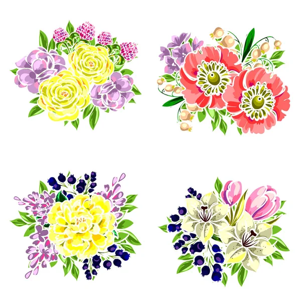 Conjunto de belas flores coloridas — Vetor de Stock