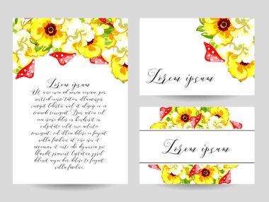 davetiye kartlarla çiçek öğeleri