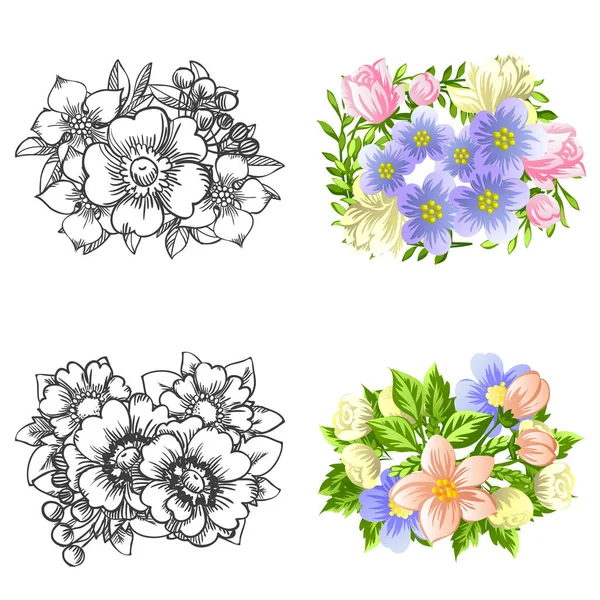 Ramos de flores coloridas — Vector de stock