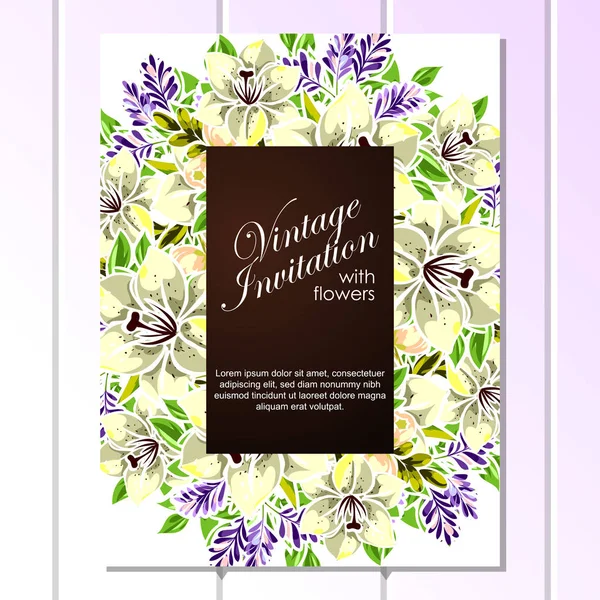 Uitnodigingskaarten met florale elementen — Stockvector