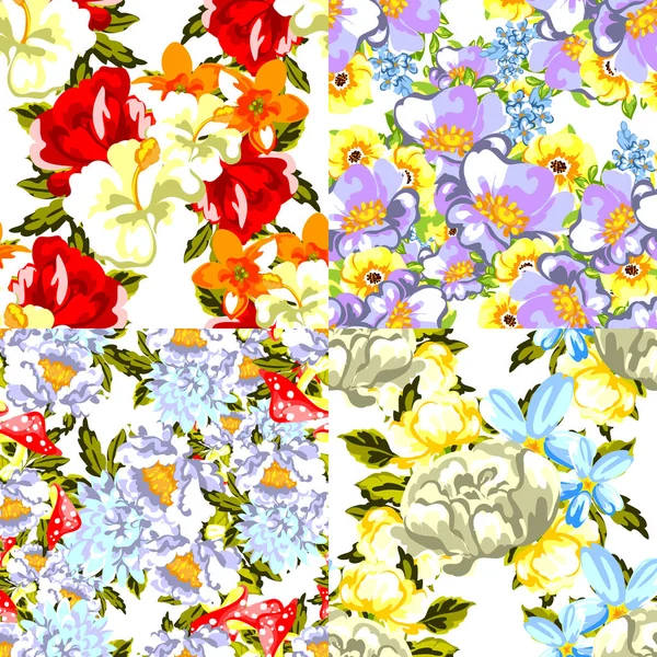 Set of seamless flower patterns — Stock Vector
