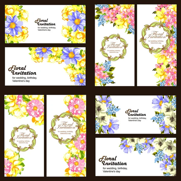 Set van bloemen uitnodigingskaarten — Stockvector