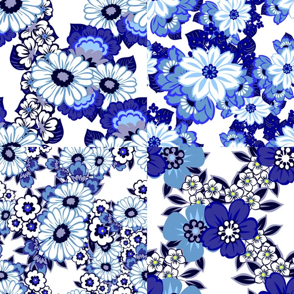 Seamless flower patterns set — Stock Vector