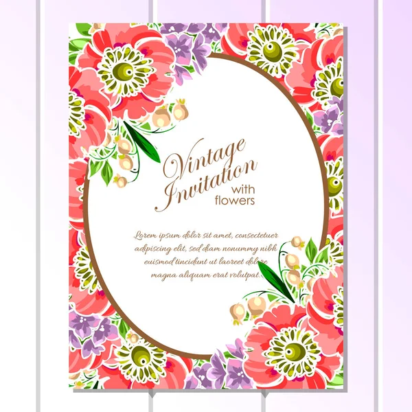 Tarjeta de invitación con elementos florales — Vector de stock