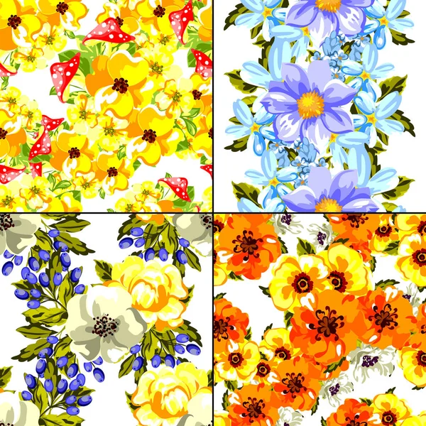 Набор бесшовных цветочных узоров — стоковый вектор