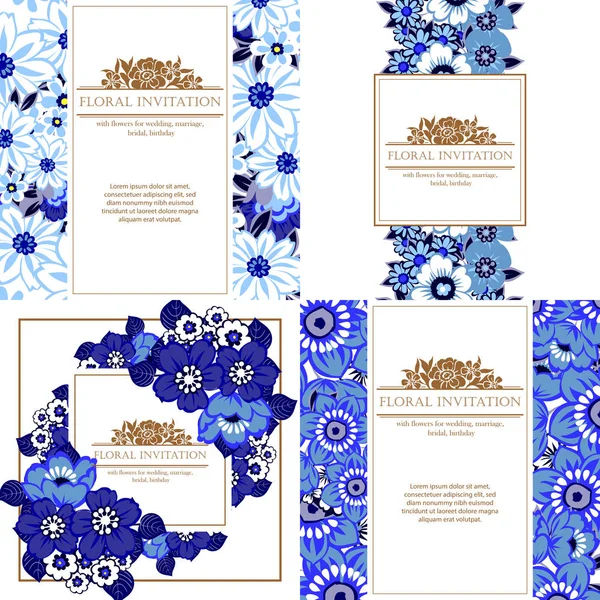 Conjunto de tarjetas de invitación floral — Vector de stock