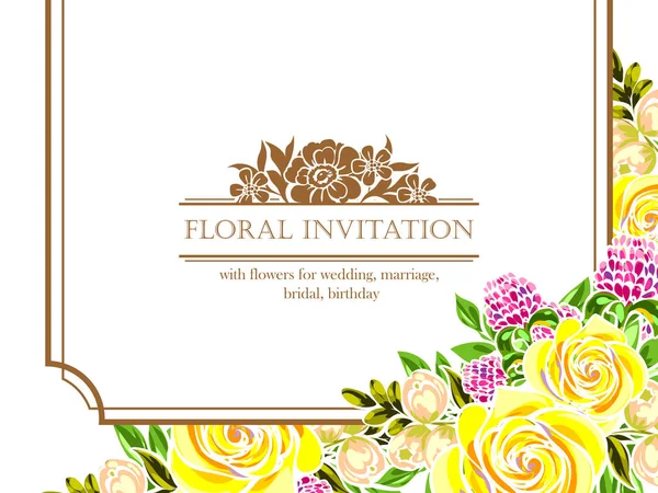 Kartu undangan dengan elemen floral - Stok Vektor