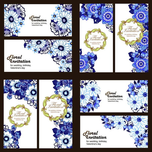 Conjunto de tarjetas de invitación floral — Vector de stock