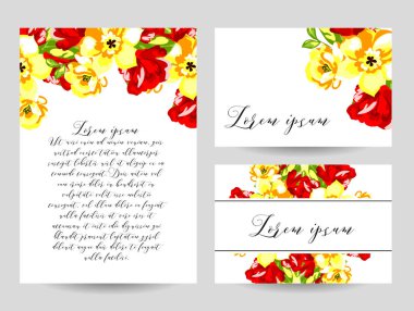 davetiye kartlarla çiçek öğeleri