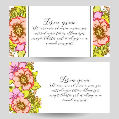 davetiye kartlarla çiçek öğeleri