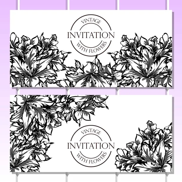 Cartes d'invitation de fleurs de style vintage — Image vectorielle