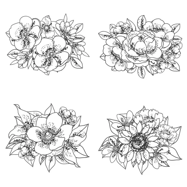 Set de bouquets de fleurs — Image vectorielle