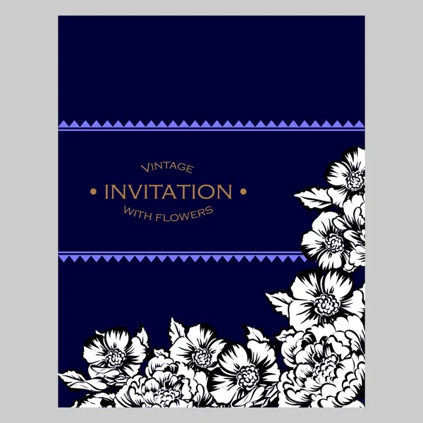 ビンテージ スタイルの花の招待カード — ストックベクタ