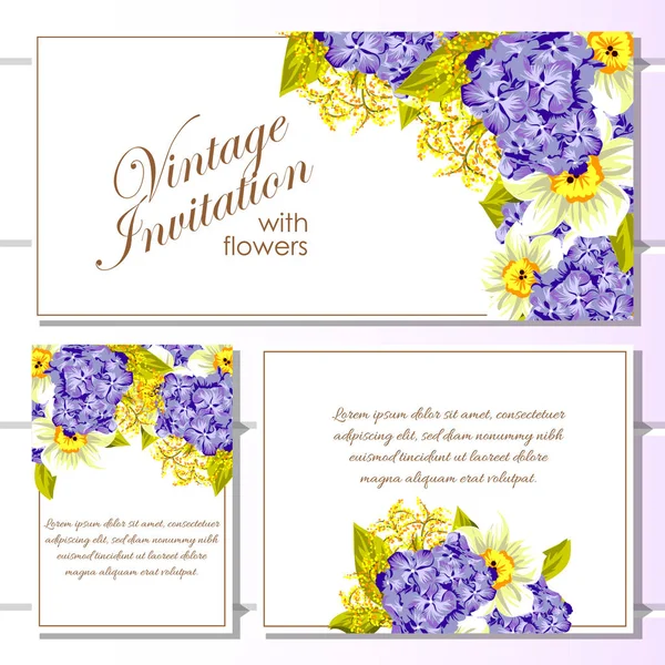 Tarjetas de invitación floral vintage — Vector de stock