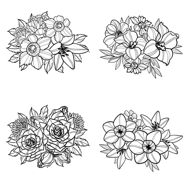 Set di mazzi di fiori — Vettoriale Stock