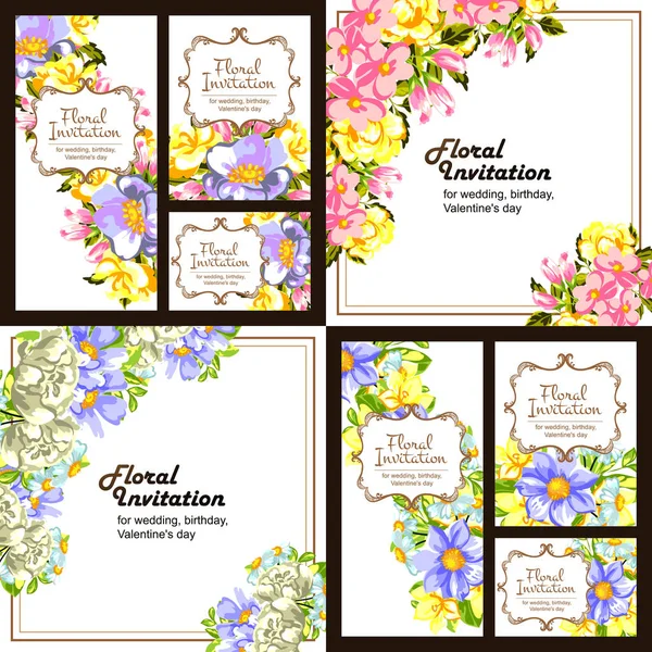 Vintage floral wedding invitation cards — Stock Vector