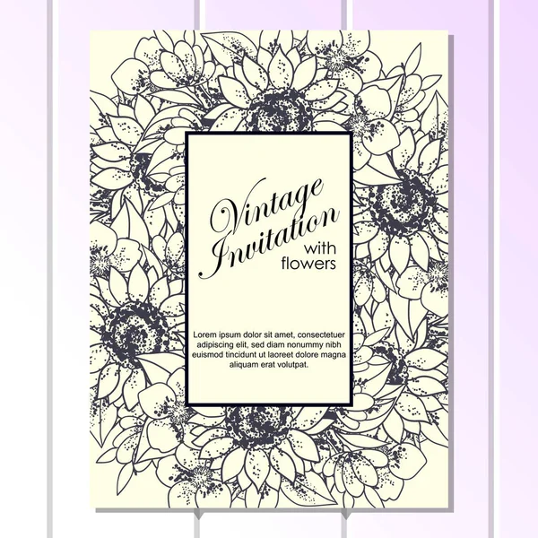 Tarjeta de invitación floral de estilo vintage — Archivo Imágenes Vectoriales