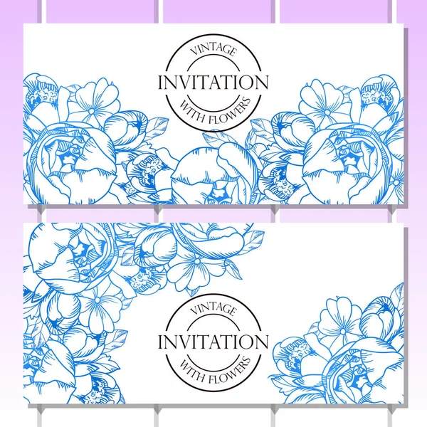 Tarjetas de invitación floral vintage — Vector de stock