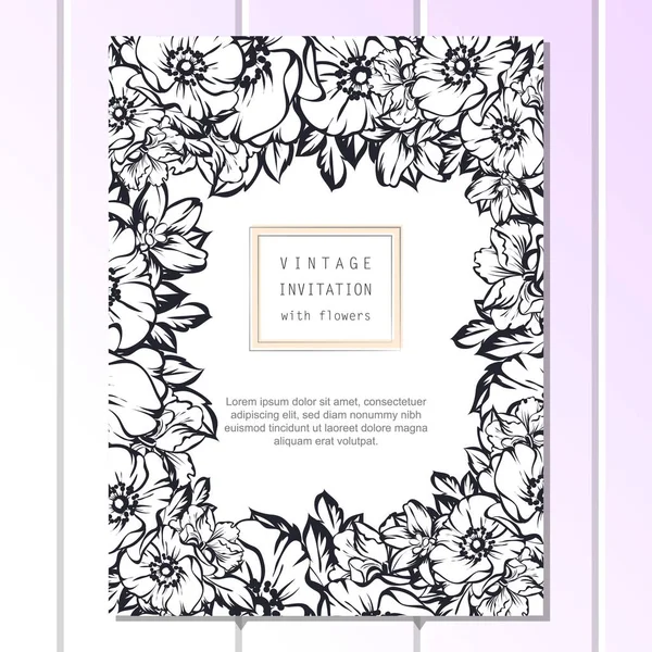 Tarjeta de invitación floral de estilo vintage — Vector de stock