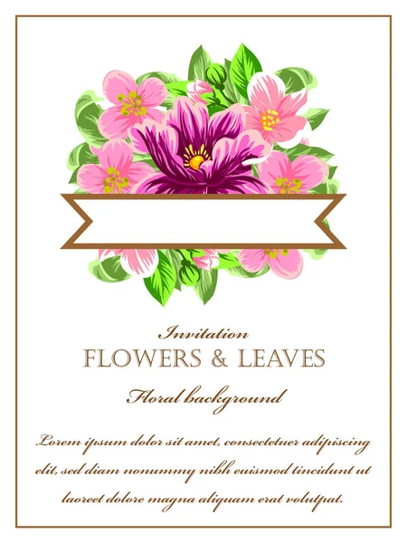 다채로운 꽃 초대 카드 — 스톡 벡터