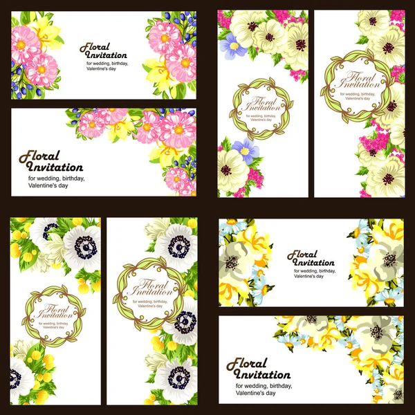 Tarjetas de invitación de boda floral vintage — Vector de stock