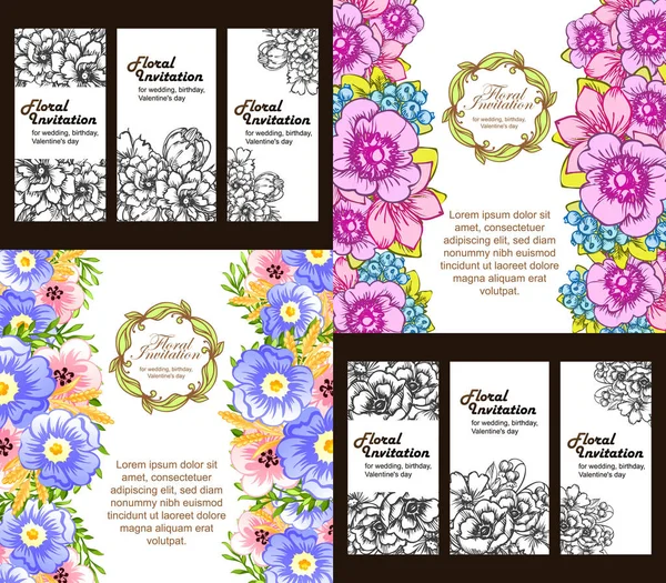 Vintage floral wedding invitation cards — Stock Vector