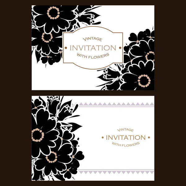 Cartes d'invitation de fleurs de style vintage — Image vectorielle