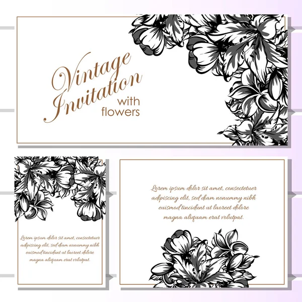 Vintage-Stil Blumen Einladungskarten — Stockvektor