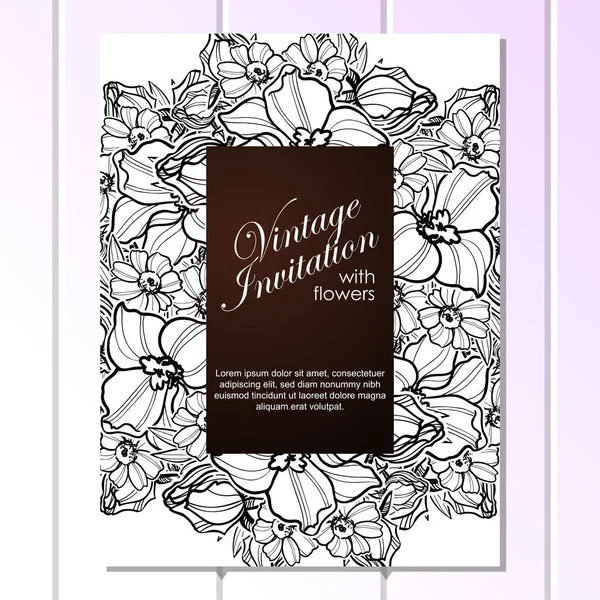 Vintage bloemen bruiloft uitnodigingskaart — Stockvector