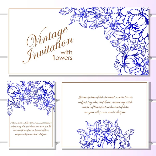 Vintage Blumen Hochzeitseinladungskarte — Stockvektor