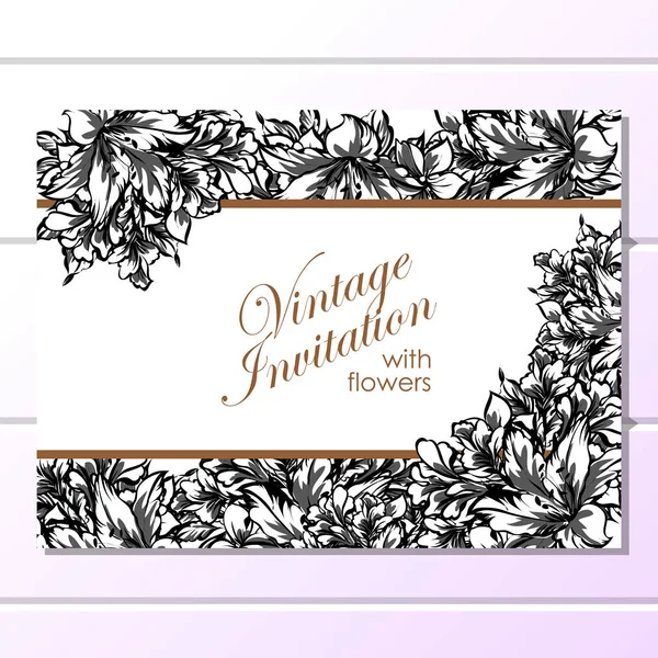 Carte d'invitation de mariage floral vintage — Image vectorielle