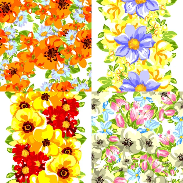 Conjunto de patrones de flores sin costura — Archivo Imágenes Vectoriales
