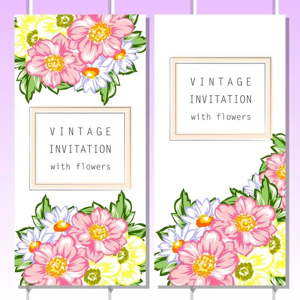 Conjunto de tarjetas de invitación floral — Vector de stock