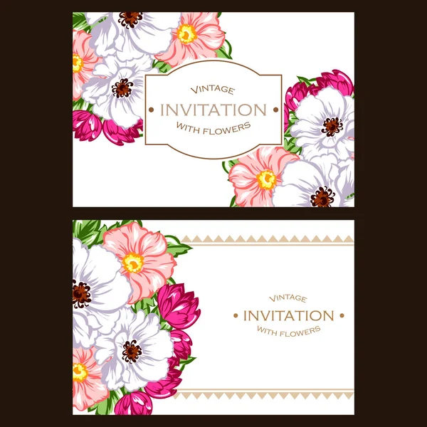 Jeu de cartes d'invitation florale — Image vectorielle