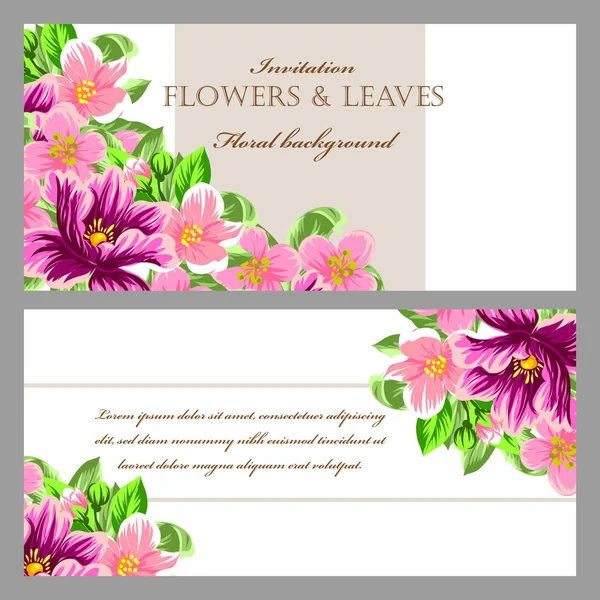 Jeu de cartes d'invitation florale — Image vectorielle