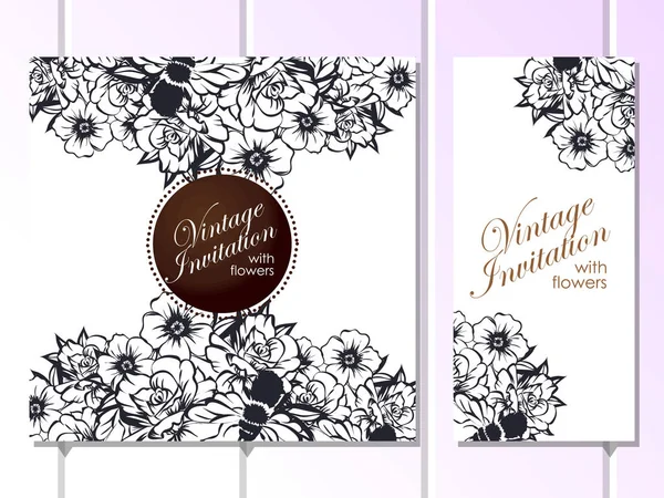 Conjunto de tarjetas de invitación floral — Vector de stock