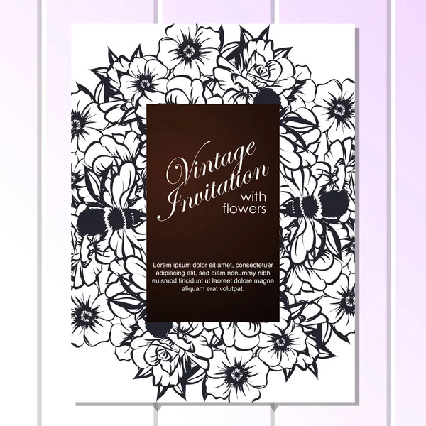 CARTE D'INVITATION FLORALE VINTAGE — Image vectorielle