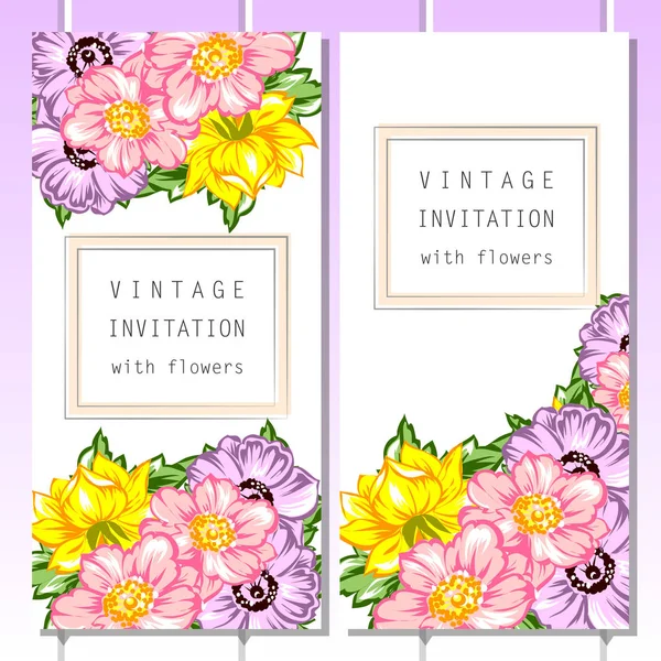 Set of floral invitation cards — Stock Vector