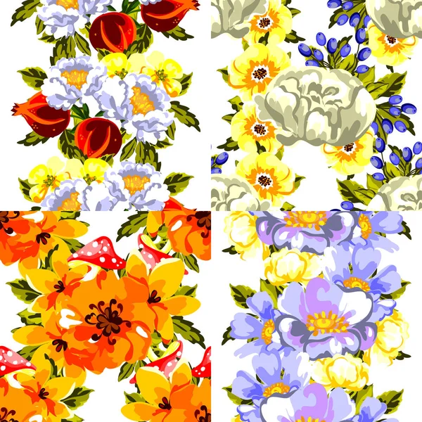 Set of seamless flower patterns — Stock Vector