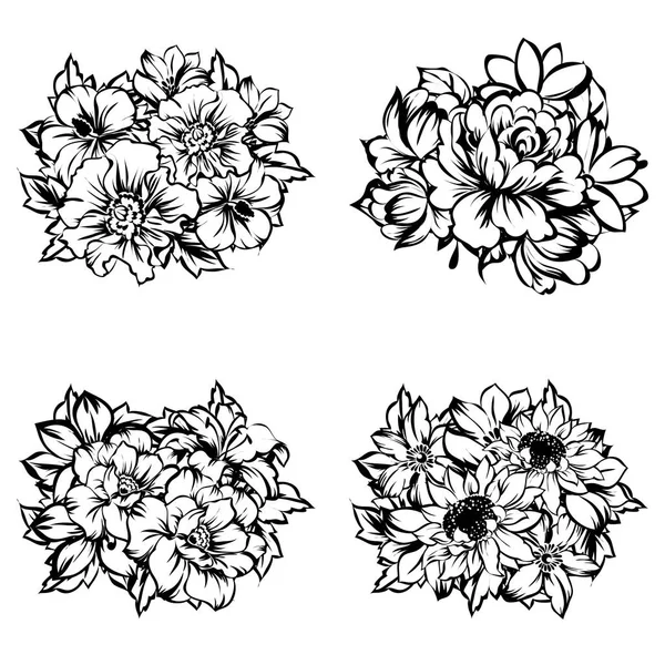 Uppsättning vackra utsmyckade blommor — Stock vektor