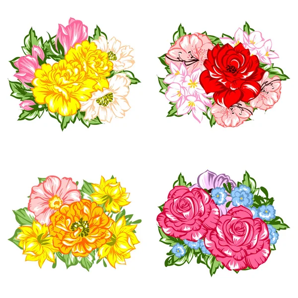 Ensemble de belles fleurs colorées — Image vectorielle