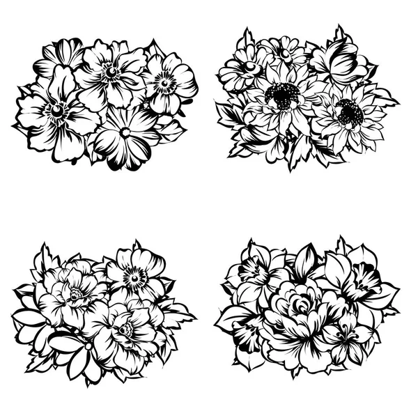 Conjunto de hermosas flores ornamentadas — Vector de stock