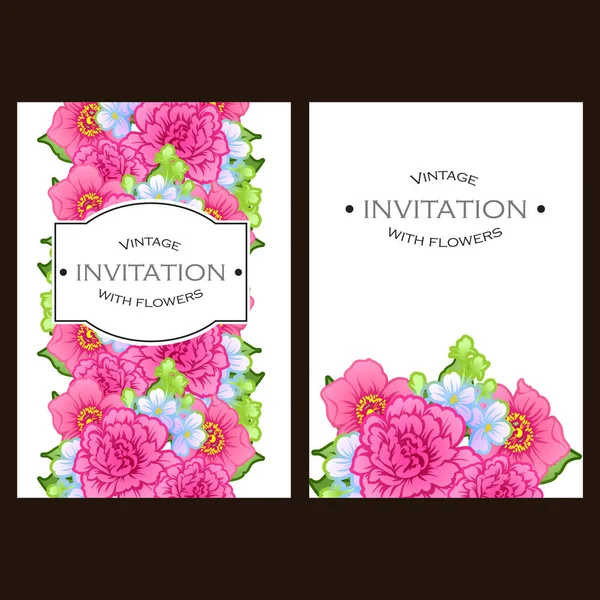 Set van bloemen uitnodigingskaarten — Stockvector