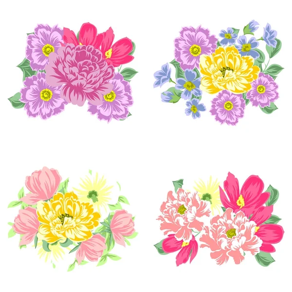 Conjunto de hermosas flores de colores — Vector de stock