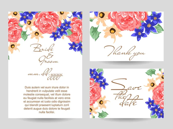 Bloemen bruiloft uitnodiging kaart — Stockvector